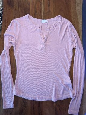 Pink Lily Soft Ribbed Henley Long Sleeve Top Blush Pink Fitted Basic Size Small